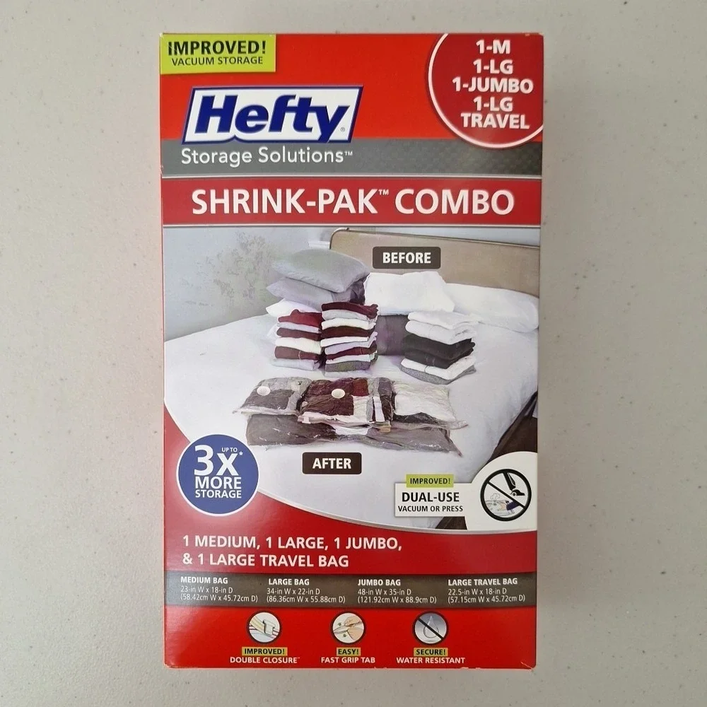 Hefty Shrink-Pak Bags Combo Set Vacuum Storage Bags Waterproof Reusable NEW